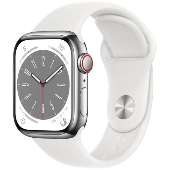 Apple Watch Series 8 45mm GPS+LTE Silver Stainless Case with White Sport Band (MNKE3)