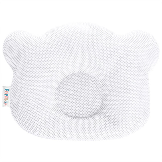 Подушка ортопедическая Papaella Мишка для младенцев, дышащая сетка, белая (8-32377)