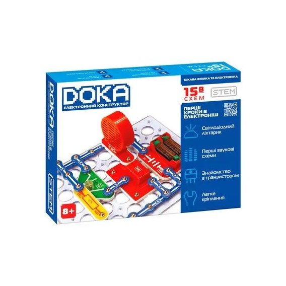 Конструктор электронный DOKA Первые шаги в электроннике Набор В 15 схем (D70710)