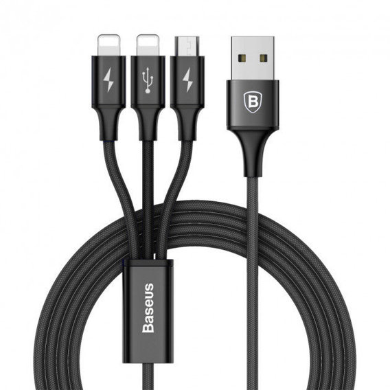 Кабель Baseus USB Cable to 2xLightning/microUSB Rapid 1.2m Black (CAMLL-SU01)