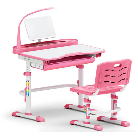 Комплект Evo-kids (стул+стол+полка+лампа) Evo-18 PN (Pink) с лампой - столешница белая / цвет пластика розовый