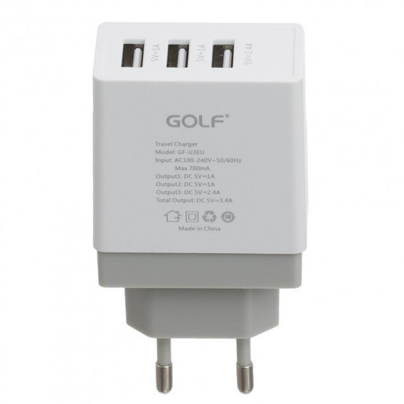 Зарядное устройство Golf USB Wall Charger 3xUSB 3.4A White (GF-U3)