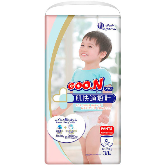 Трусики-подгузники Goo.N Plus для детей 12-20 кг (размер XL, унисекс, 38 шт.)