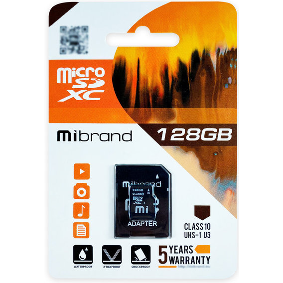Карта памяти Mibrand 128GB microSDXC UHS-I U3 + adapter (MICDHU3/128GB-A)