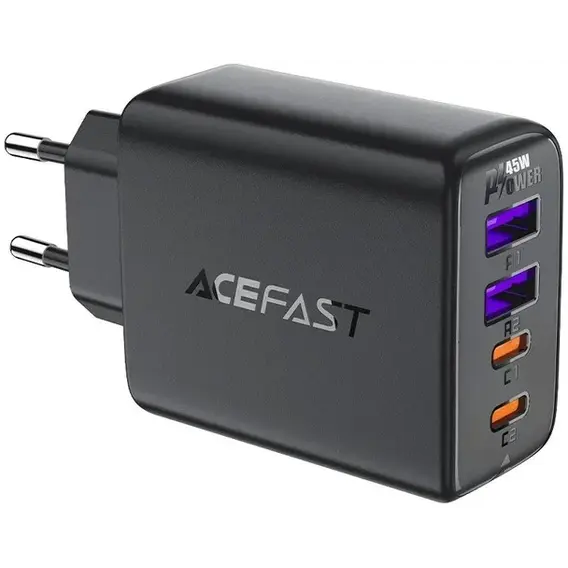 Зарядное устройство Acefast Wall Charger 2xUSB-C+2xUSB A61 GaN 45W Black