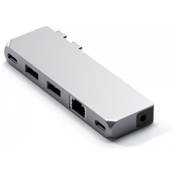 Адаптер Satechi Adapter Mini Dual USB-C to 2xUSB3.0+2xUSB-C+RJ45+3.5mm Silver (ST-UCPHMIS)