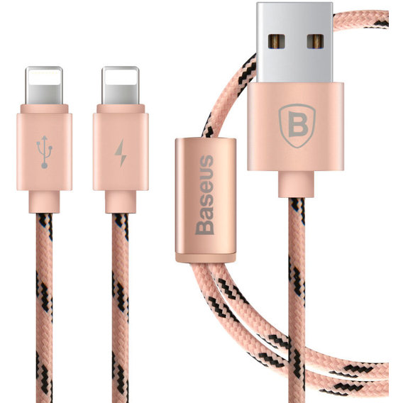 Кабель Baseus USB Cable to Dual Lightning Portman 1.2m Rose Gold (CAAPLTG2-APN0R)