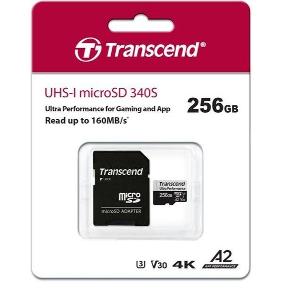 Карта памяти Transcend 256GB microSDXC 340S UHS-I U3 A2 (TS256GUSD340S)