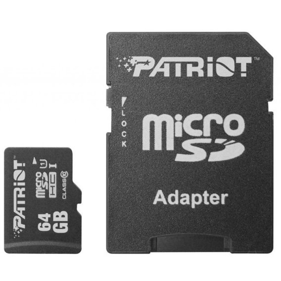 Карта памяти Patriot 64GB microSDHC Сlass 10 UHS-I U1 + adapter (PSF64GMCSDXC10)