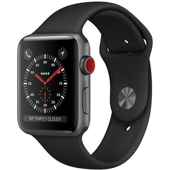 Apple Watch Series 3 42mm GPS+LTE Space Gray Aluminum Case with Black Sport Band (MQK22)