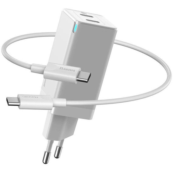 Зарядное устройство Baseus USB-C Wall Charger GaN2 45W White with USB-C Cable (CCGAN-M02)