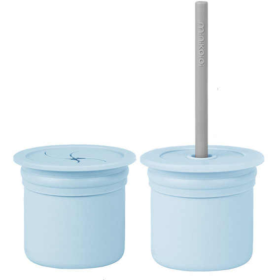Чашка-контейнер MinikOiOi с силиконовой трубочкой Sip+Snack Mineral Blue / Powder Grey (101100109)