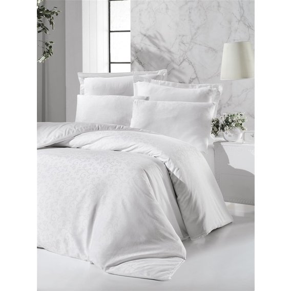 Комплект постельного белья Victoria Deluxe Jacquard Sateen RIMMA евро белый (48832_2,0)