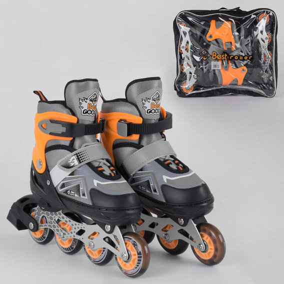 Роликовые коньки Best Roller (30-33) PU колёса, свет на переднем колесе, в сумке Grey/Orange (98932)