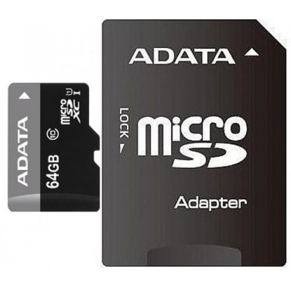 Карта памяти ADATA 64GB microSDXC Class 10 UHS-I U1 + adapter (AUSDX64GUICL10-RA1)