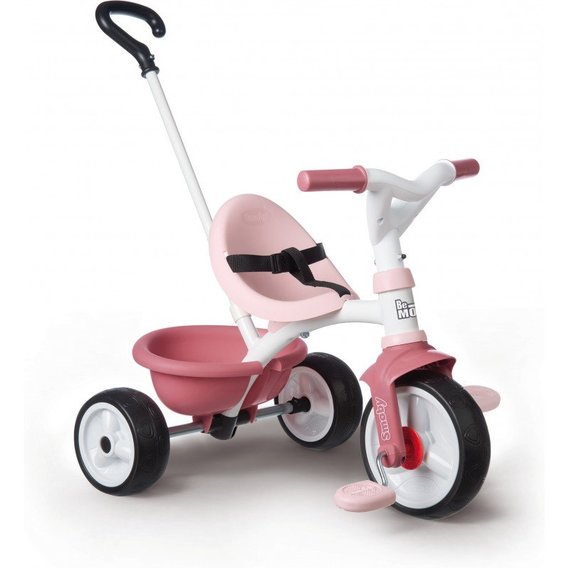 Детский трехколесный велосипед Smoby 2-в-1 Би Муви с ручкой, розовый (740332)