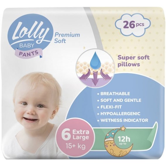 Подгузники Lolly Premium Soft Extra Large 6 (15+ кг) 26 шт (4820174981013)