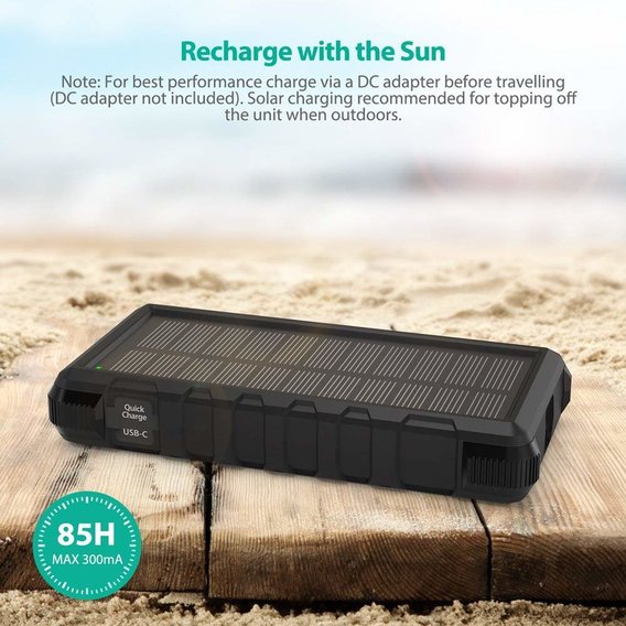 Внешний аккумулятор RavPower Power Bank 25000mAh Solar Charger Black (RP-PB083)