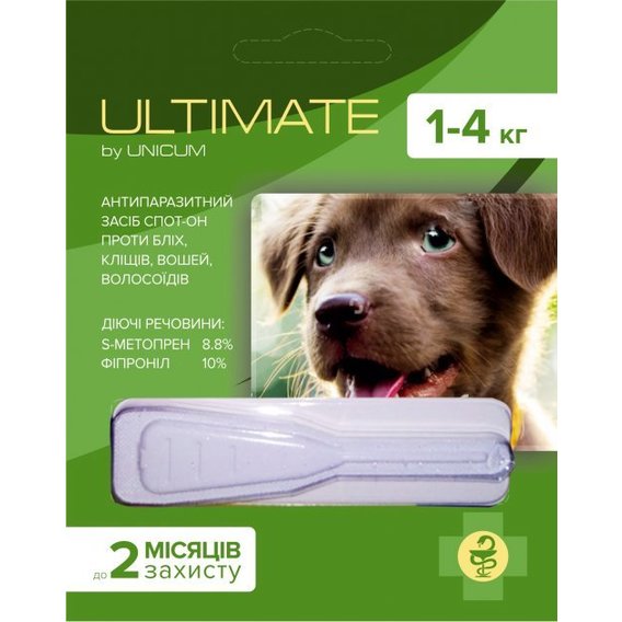 Капли от блох, клещей, вшей и власоедов Unicum Ultimate для собак 1-4 кг 0.6 мл (UL-043)