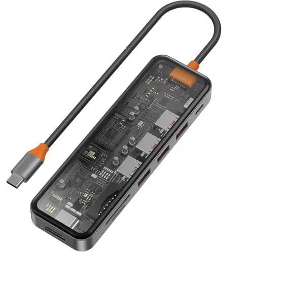 Адаптер WIWU Adapter Cyber 7in1 USB-C to 3xUSB3.0+HDMI+USB-C+SD Space Gray