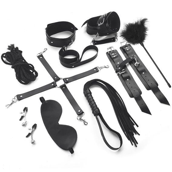 Набор Art of Sex - BDSM Set Leather, 10 предметов, натуральная кожа, черный