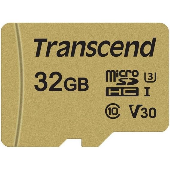 Карта памяти Transcend 32GB microSDHC Class 10 UHS-I U3 V30 + adapter (TS32GUSD500S)