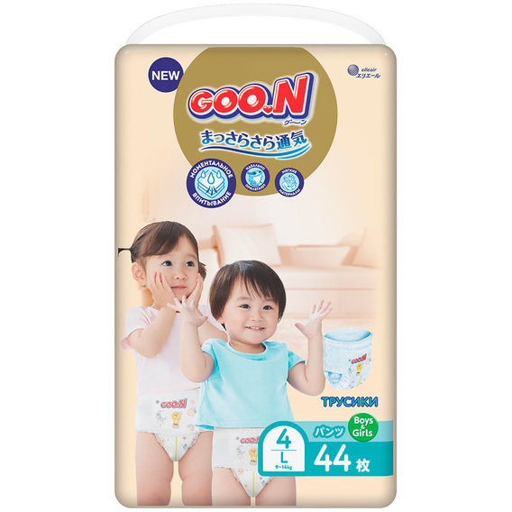 Трусики-подгузники GOO.N Premium Soft для детей 9-14 кг, 4 (L), 44 шт