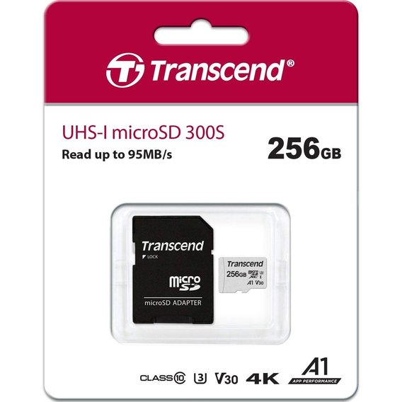 Карта пам'яті Transcend 256GB microSDXC Class 10 UHS-I U3 V30 A1 + adapter (TS256GUSD300S-A)