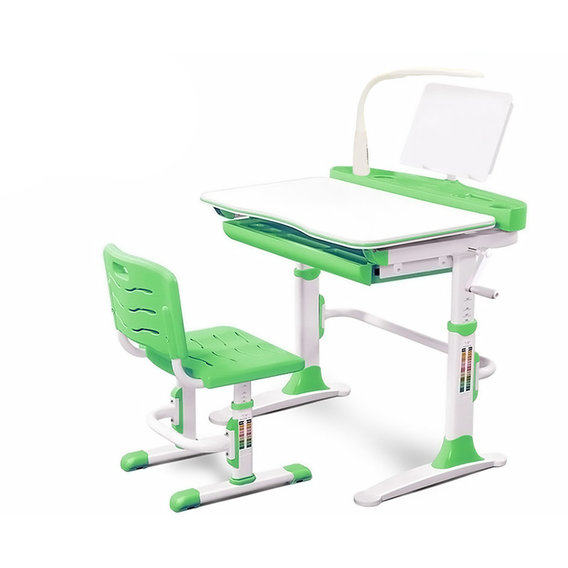 Комплект Evo-kids (стул+стол+полка+лампа) Evo-19 Z (Green) с лампой - столешница белая / цвет пластика зеленый