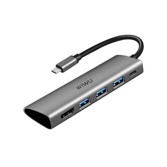 Адаптер WIWU Adapter Alpha 531H USB-C to HDMI+3xUSB3.0+USB-C Grey