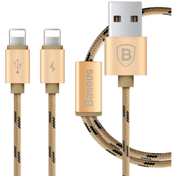 Кабель Baseus USB Cable to Dual Lightning Portman  1.2m Gold (CAAPLTG2-APN0V)