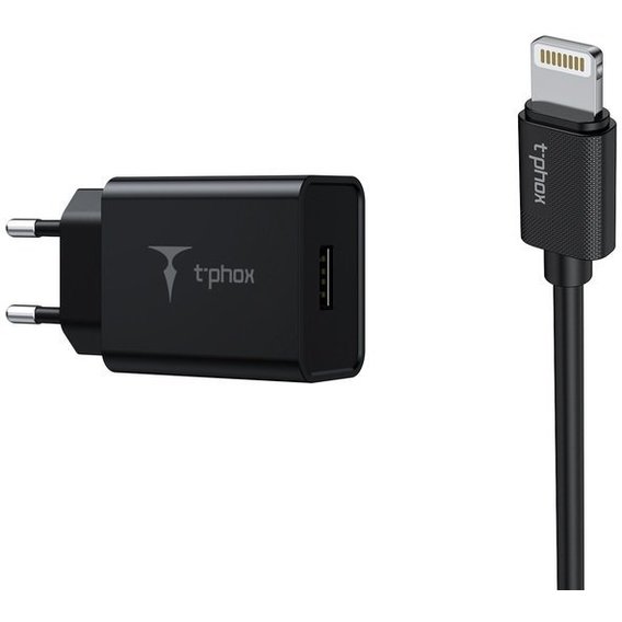 Зарядное устройство T-PHOX USB Wall Charger Mini 12W with Lightning Cable 1.2m Black (Mini(B)+Lightning)
