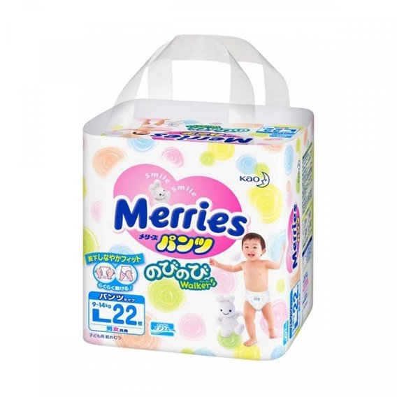 Подгузники-трусики Merries для детей L (22 шт.) 9-14 кг (585793/570834)