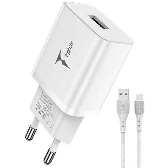 Зарядное устройство T-PHOX Wall Charger USB TCC-124 White with Lightning Сable