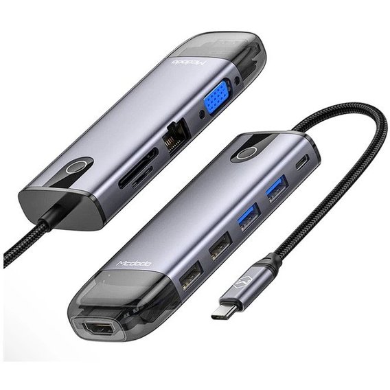 Адаптер McDodo Adapter USB-C to USB-C 2xUSB+2xUSB3.0+HDMI+RJ45+SD Grey (HU-7420)