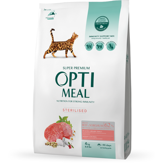 Сухой корм Optimeal Sterilised cats для стерилизованных кошек с высоким содержанием говядины и сорго 4 кг (4820215364348)