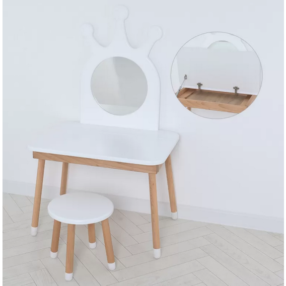 Туалетный столик с ящиком и стульчиком Bambi 03-01WBOX Белый