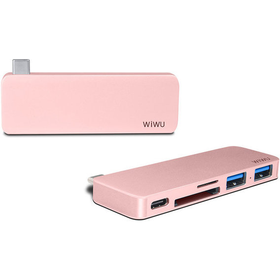 Адаптер WIWU Adapter T6 USB-C to USB-C+SD+2xUSB3.0 HUB Rose Gold (TCH6RG)