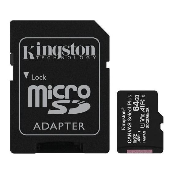 Карта памяти Kingston 64GB microSDXC UHS-I U1 V10 A1 Canvas Select Plus + adapter (SDCS2/64GB)