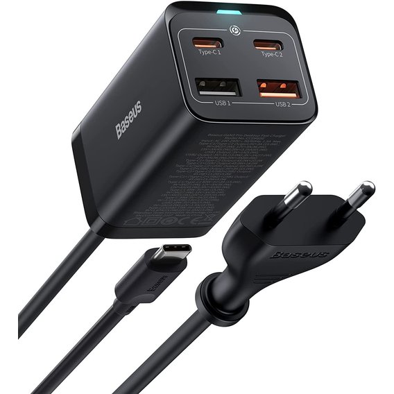 Зарядное устройство Baseus Wall Charger GaN3 Pro 2xUSB 2xType-C 65W Black with USB-C cable (CCGP040101)