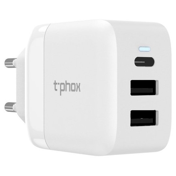Зарядное устройство T-PHOX Wall Charger USB-C and 2xUSB3.0 24W Classic White (Classic White)