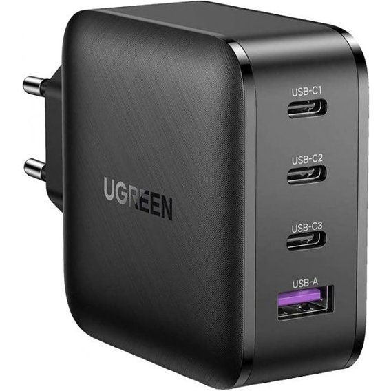 Зарядное устройство Ugreen Wall Charger 3хUSB-C+USB CD224 GaN 65W Black (70774)