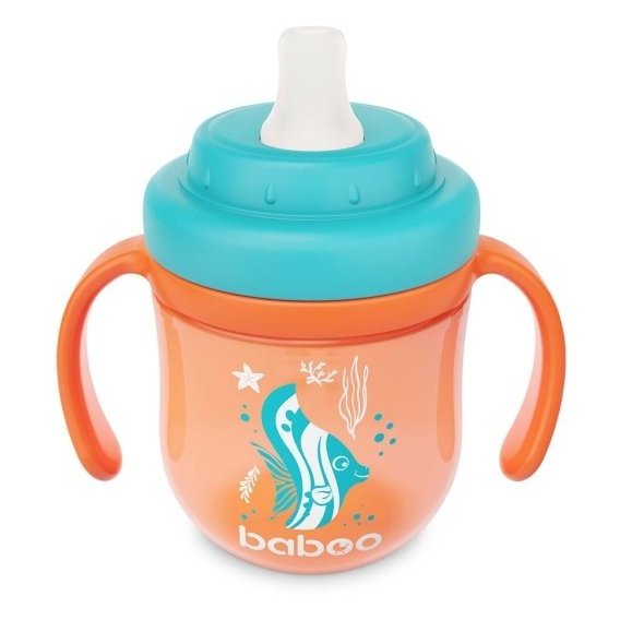 Чашка непроливайка Baboo Sea Life с силиконовым носиком 200 мл оранжевая (8-130)