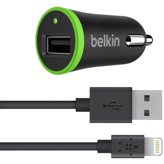 Зарядное устройство Belkin USB Car Charger BoostUp 2.4A with Lightning Cable Black (F8J121bt04-BLK)
