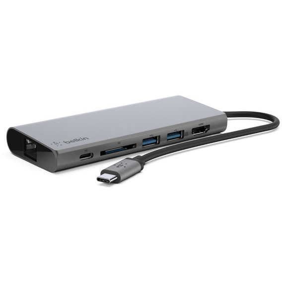 Адаптер Belkin Adapter USB-C to USB-C+RJ45+SD+HDMI+2xUSB Space Grey (F4U092BTSGY)