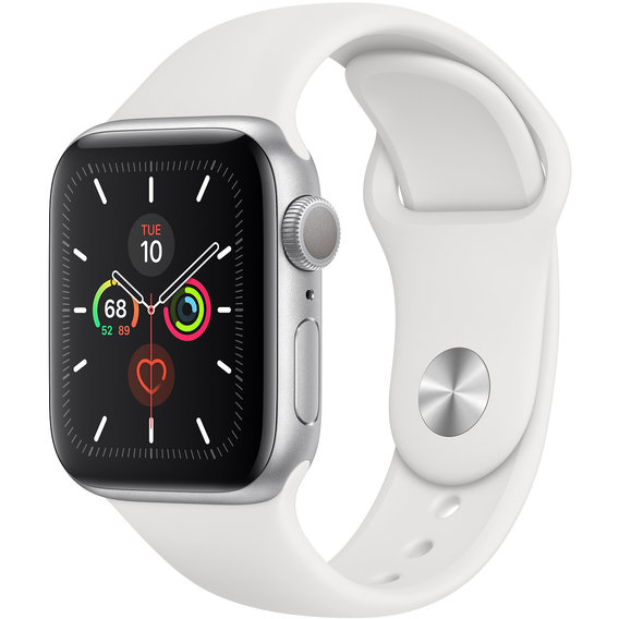 Apple Watch Series 5 40mm GPS Silver Aluminum Case with White Sport Band (MWV62)