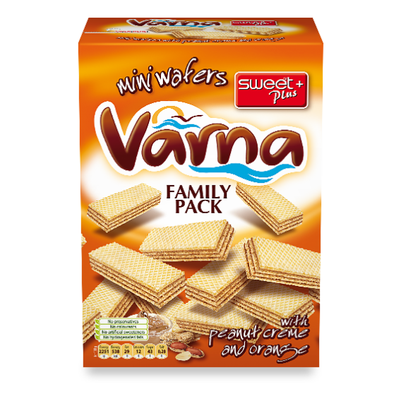 Мини-вафли Sweet Plus VARNA FAMILY с арахисовым кремом и вкусом апельсина 260 г (1110322)