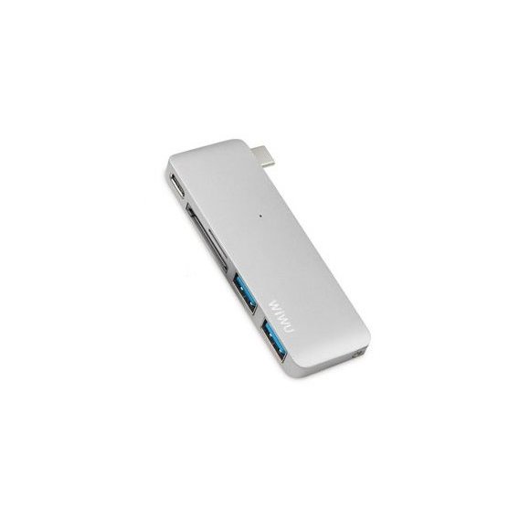 Адаптер WIWU Adapter C1 Plus USB-C to USB-C+SD+2xUSB3.0 HUB Silver (6957815503803)