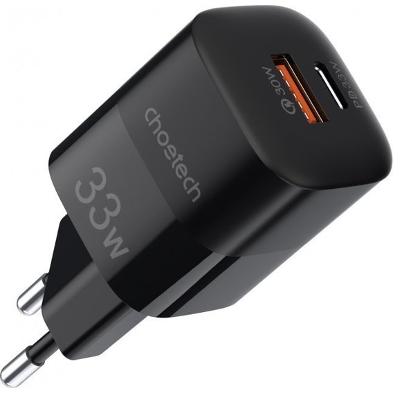 Зарядное устройство Choetech Wall Charger USB+USB-C GaN 33W Black (PD5006)