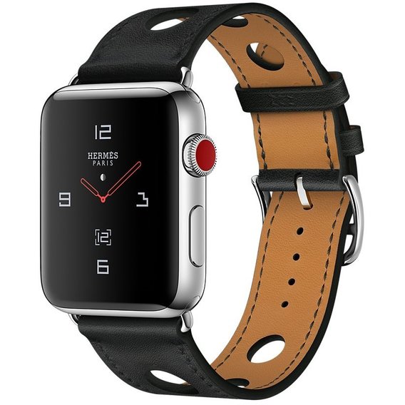 Apple Watch Series 3 Hermes 42mm GPS+LTE Stainless Steel Case with Noir Gala Leather Single Tour Rallye (MQLU2)